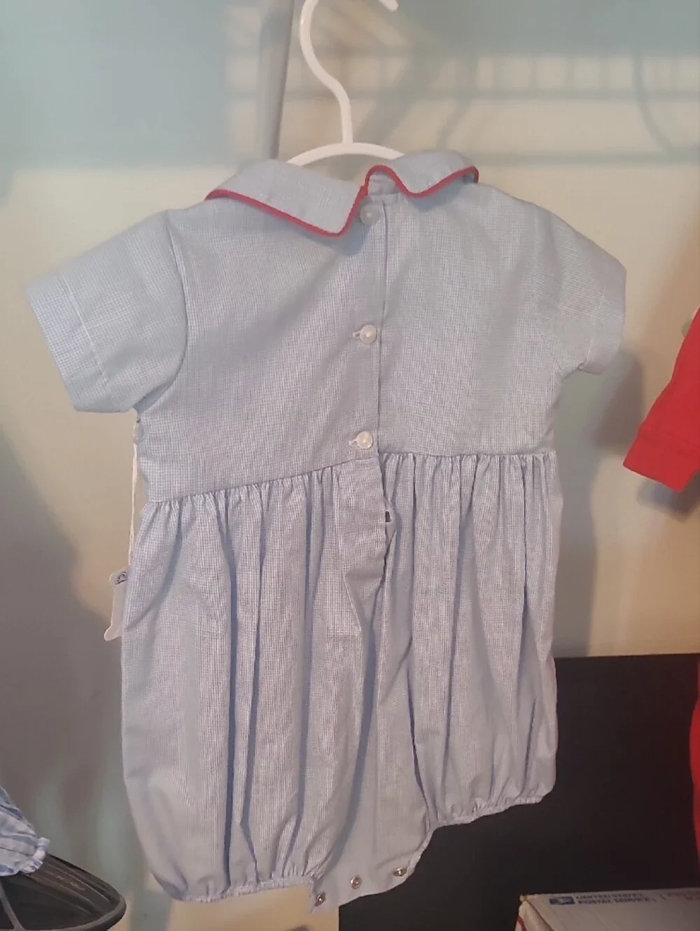 Blue Smocked Santa One-Piece Romper by Luli & Me